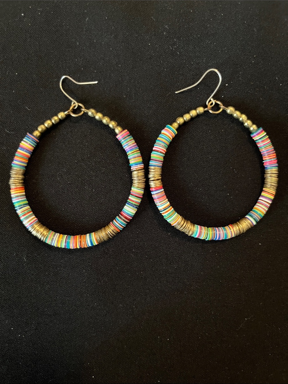Multicolor Disc-Bead Hoop Earrings